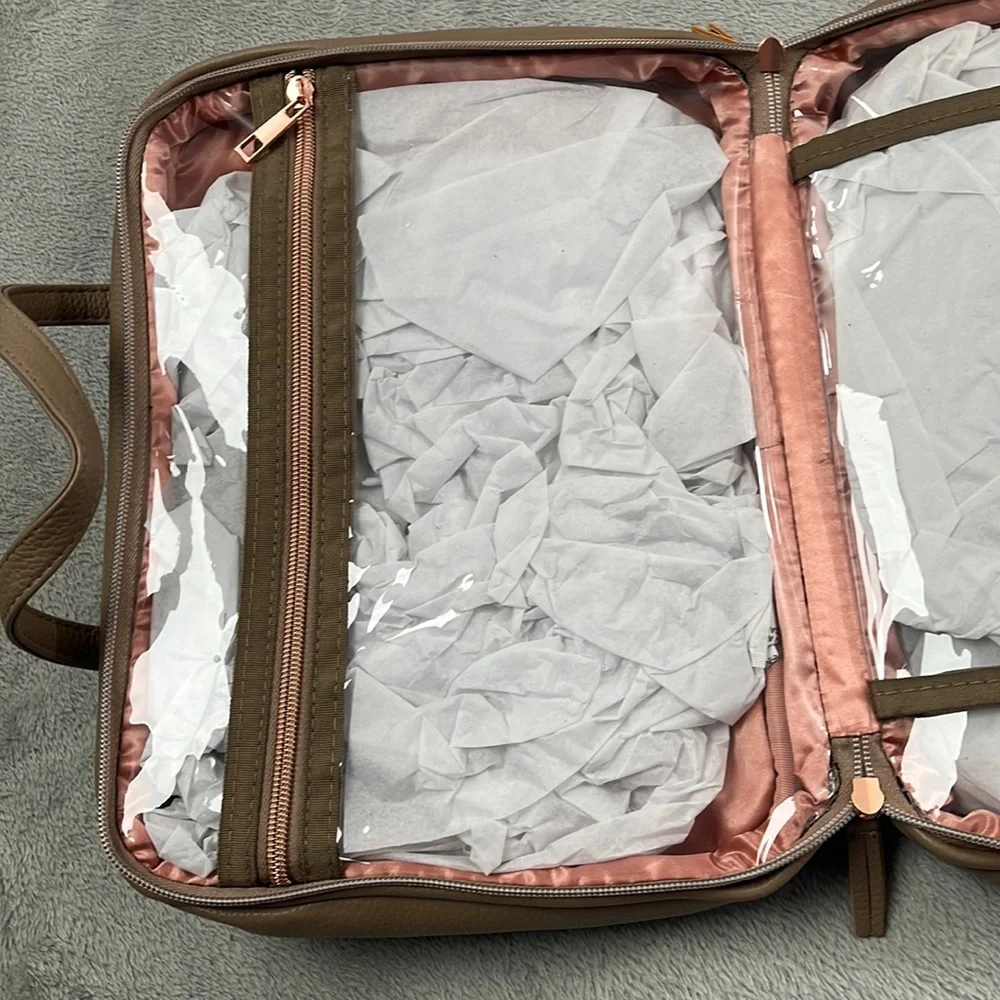 NEW Ms Lovely Toiletry Bag Quilted Tan Leather Tote Bag‎